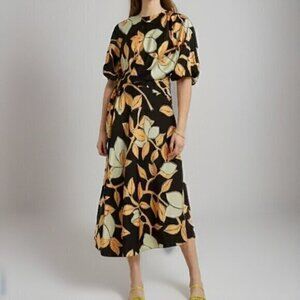 STINE GOYA Midi Dress women size XS Aubrie Lemon Print short sleeve